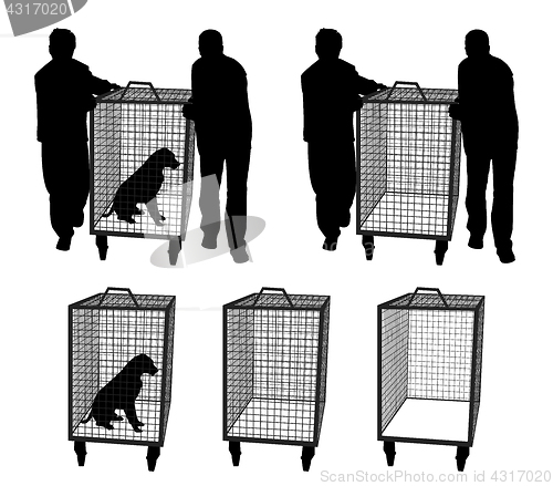 Image of Animal control officers with dog in cage or empty cage