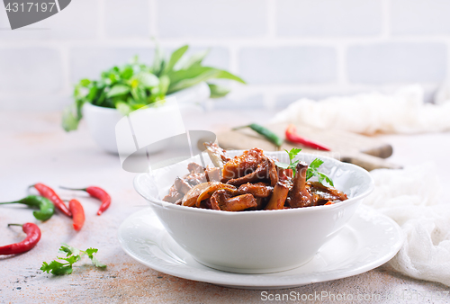 Image of fried mushrooms with vegetables