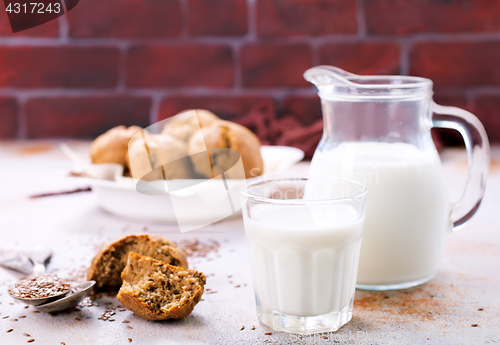 Image of bread and milk on a table