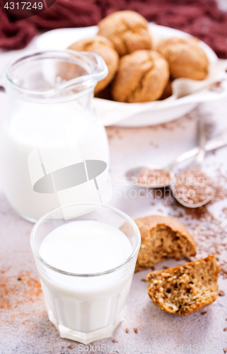 Image of bread and milk on a table