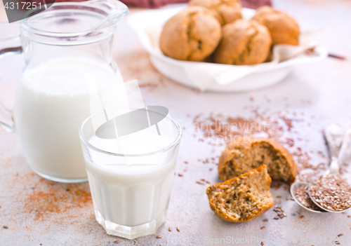 Image of bread and milk on a table