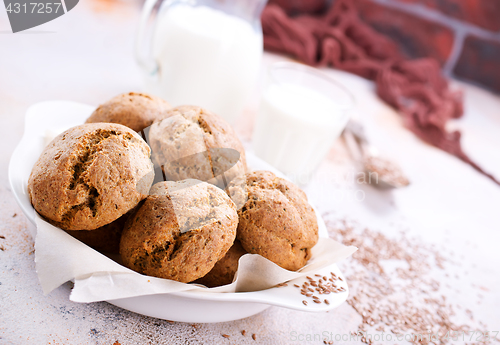 Image of bread and milk on a table