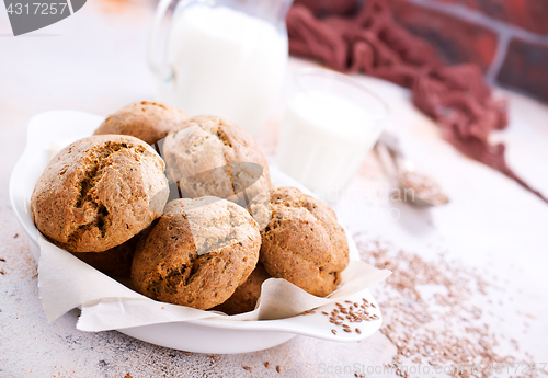 Image of bread and milk on a table