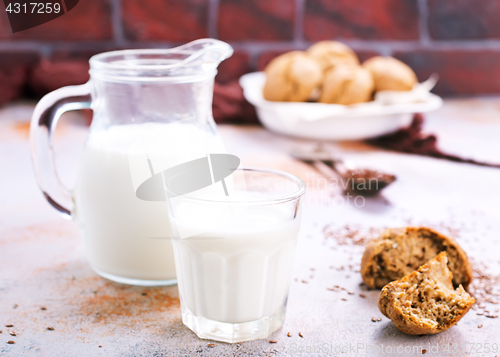 Image of bread and milk on a table