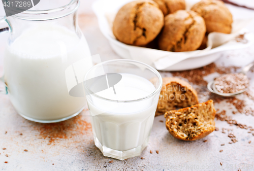 Image of bread and milk on a table