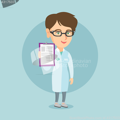 Image of Young caucasian doctor with a clipboard.