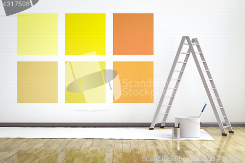 Image of a room with six different colors on the wall to choose