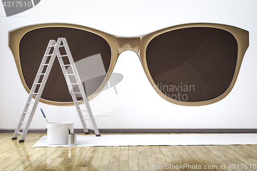Image of a room with stylish sunglasses motive on the wall