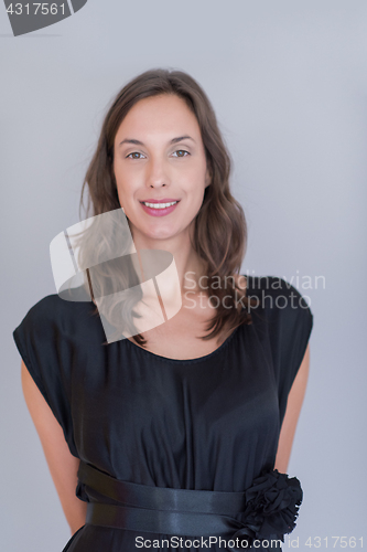 Image of woman in a black dress isolated on white background