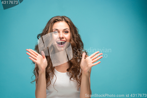 Image of The young woman\'s portrait with happy emotions