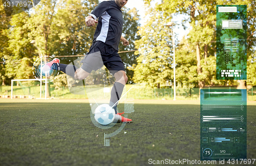 Image of soccer player playing with ball on football field