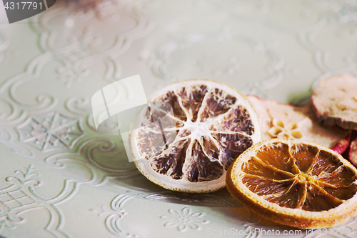 Image of Dried orange slices, retro toned