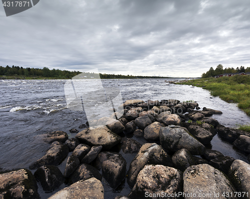 Image of Late summer landscape. Torne river, Kukkolaforsen, Sweden