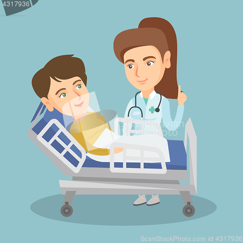 Image of Doctor visiting a patient in a hospital room.