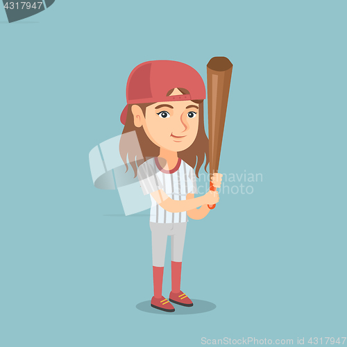 Image of Young caucasian baseball player with a bat.