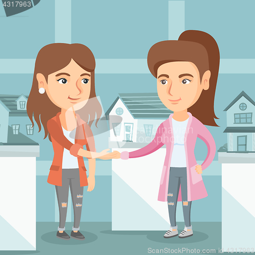 Image of Real estate agent and client shaking hands.