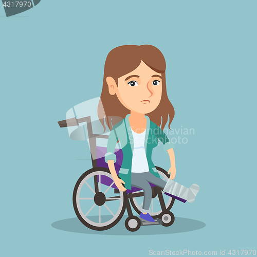 Image of Woman with broken leg sitting in a wheelchair.