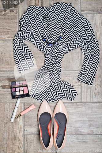 Image of Aerial view of woman\'s fashion with accessories