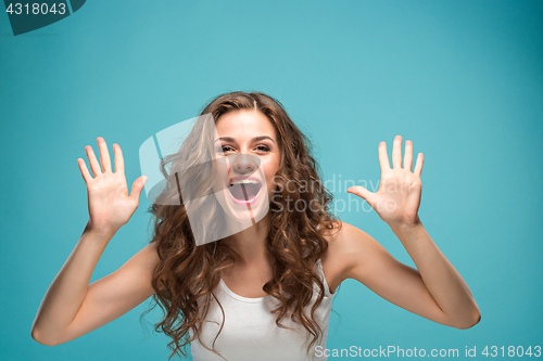 Image of The young woman\'s portrait with happy emotions