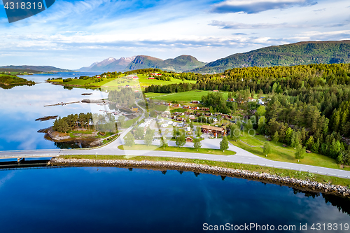 Image of Beautiful Nature Norway Aerial view of the campsite to relax.