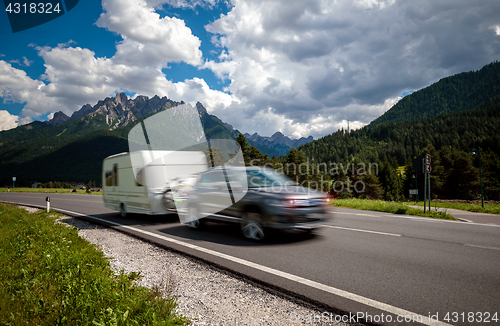 Image of Family vacation travel, holiday trip in motorhome RV, caravan ca