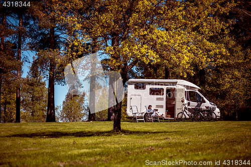 Image of Family vacation travel, holiday trip in motorhome