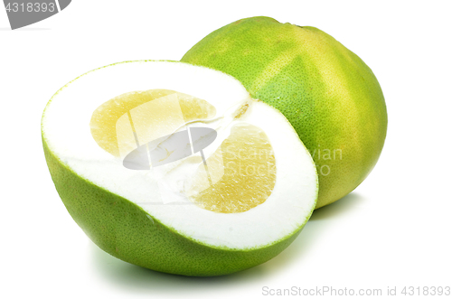 Image of Fresh pomelos on white background