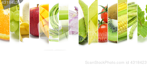 Image of Collage of various type color fruits and vegetables