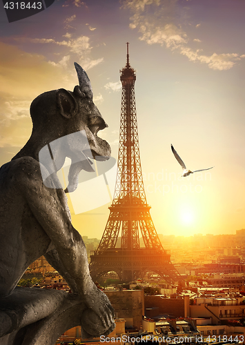 Image of Stone Chimera and Eiffel Tower