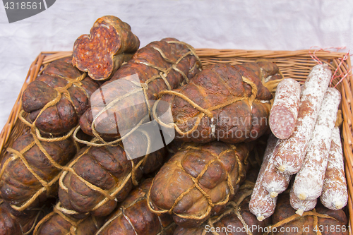 Image of Kulen is famous authentic spicy sausage typical Slavonian dried 