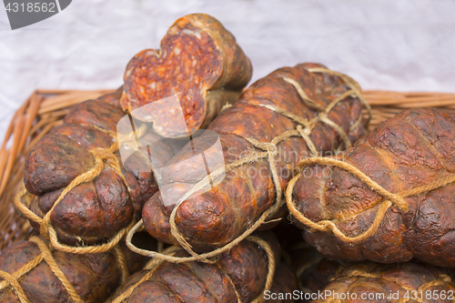 Image of Kulen is famous authentic spicy sausage typical Slavonian dried 