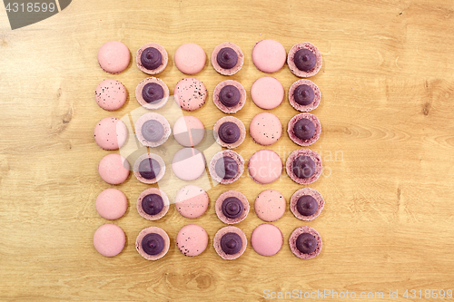 Image of macarons on table at confectionery or bakery