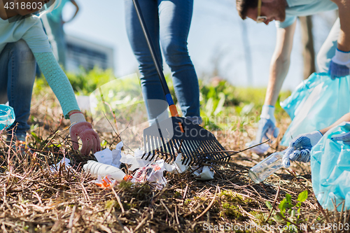 Image of volunteers with garbage bags cleaning park area