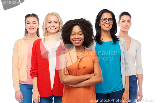 Image of international group of happy smiling women