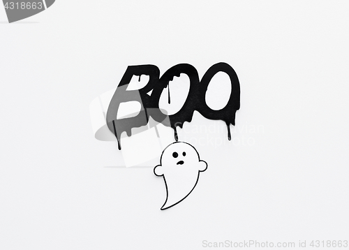 Image of ghost doodle and word boo on white background