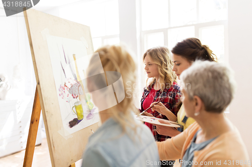 Image of women with easel and palettes at art school