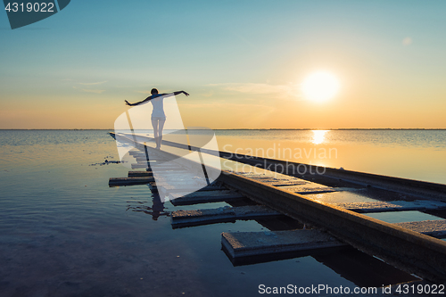 Image of Beauty sunset on salty lake
