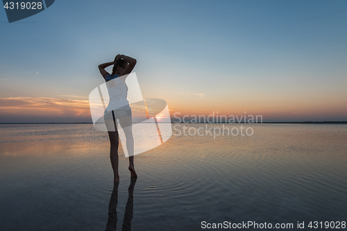 Image of Beauty sunset on salty lake