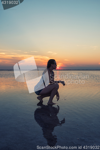 Image of Beauty sunset on salty lake