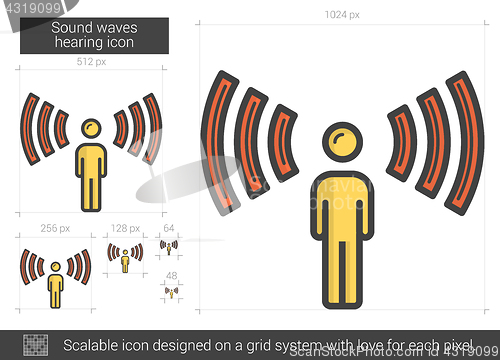 Image of Sound waves hearing line icon.