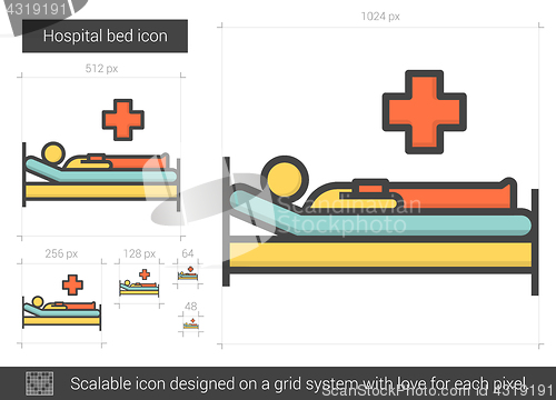 Image of Hospital bed line icon.