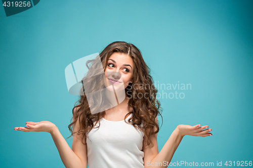 Image of The young woman\'s portrait with happy emotions