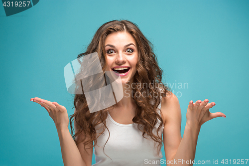 Image of The young woman\'s portrait with happy emotions