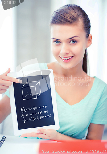 Image of smiling student girl with tablet pc