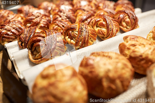 Image of close up of buns or pies at bakery