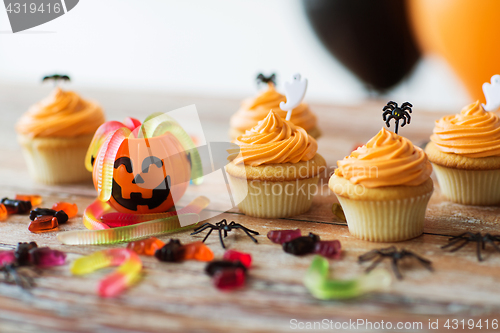 Image of halloween party cupcakes or muffins on table