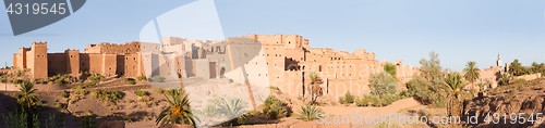 Image of Panorama of magnificent kasbah or old traditional arab fortress in the city of Ouarzazate, Morocco.