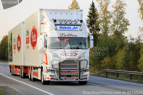 Image of Scania R Temperature Controlled Transport Truck on The Move