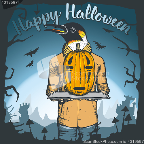 Image of Vector illustration of Halloween penguin concept