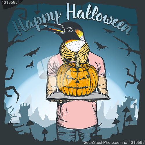 Image of Vector illustration of Halloween penguin concept